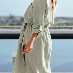 Levency New In Tie Waist Button Side Slit Tunic Cover Dress