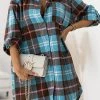 Levency Oversized Plaid Button Shirt Dress