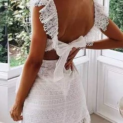 Levency Lace Trim Wrap Front Mini Dress 18 Levency Lace Trim Wrap Front Mini Dress