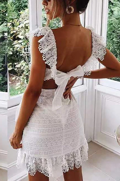 Levency Lace Trim Wrap Front Mini Dress 6 Levency Lace Trim Wrap Front Mini Dress