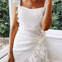 Levency Lace Trim Wrap Front Mini Dress