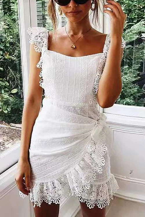 Levency Lace Trim Wrap Front Mini Dress 1 Levency Lace Trim Wrap Front Mini Dress