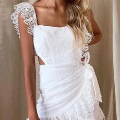 Levency Lace Trim Wrap Front Mini Dress 15 Levency Lace Trim Wrap Front Mini Dress