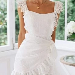 Levency Lace Trim Wrap Front Mini Dress 17 Levency Lace Trim Wrap Front Mini Dress