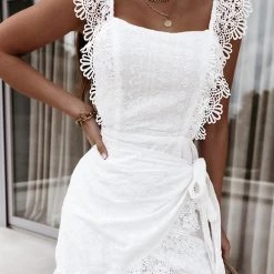 Levency Lace Trim Wrap Front Mini Dress 21 Levency Lace Trim Wrap Front Mini Dress