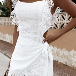 Levency Lace Trim Wrap Front Mini Dress 19 Levency Lace Trim Wrap Front Mini Dress