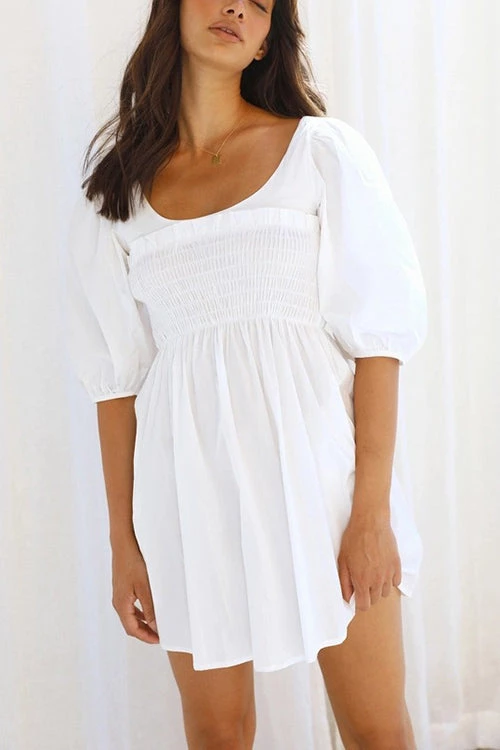 Levency New In Shirred Bodice Babydoll Mini Dress 3 Levency New In Shirred Bodice Babydoll Mini Dress