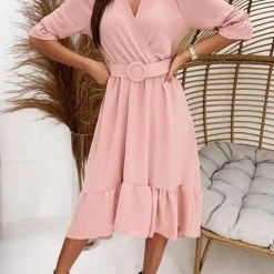 Levency New In Ruffles V Neck Half Sleeve Dress