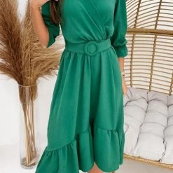 Levency New In Ruffles V Neck Half Sleeve Dress
