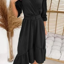 Levency New In Ruffles V Neck Half Sleeve Dress