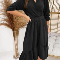 Levency New In Ruffles V Neck Half Sleeve Dress