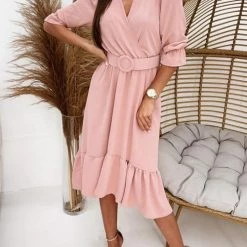 Levency New In Ruffles V Neck Half Sleeve Dress