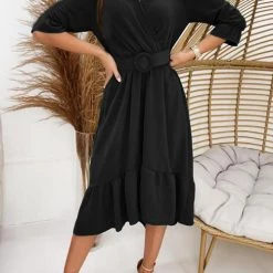Levency New In Ruffles V Neck Half Sleeve Dress