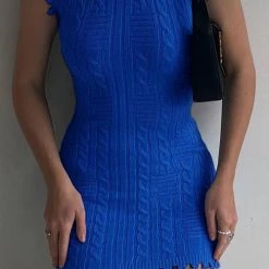 Levency New In Irregular Raw Eage Sweater Mini Dress
