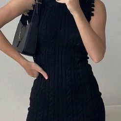 Levency New In Irregular Raw Eage Sweater Mini Dress