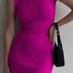 Levency New In Irregular Raw Eage Sweater Mini Dress