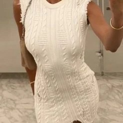 Levency New In Irregular Raw Eage Sweater Mini Dress