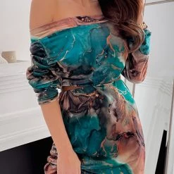 Levency Print Off Shoulder Bodycon Mini Dress New In