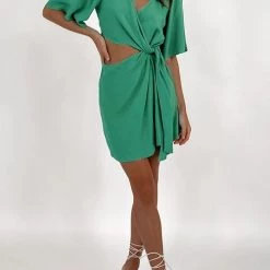 Levency Crossover Cut Out Tie Fron Mini Dress New In