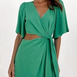 Levency Crossover Cut Out Tie Fron Mini Dress New In