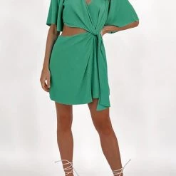 Levency Crossover Cut Out Tie Fron Mini Dress New In