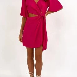 Levency Crossover Cut Out Tie Fron Mini Dress New In