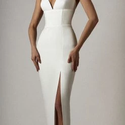 Levency Thigh Split Bodycon Midi Dress