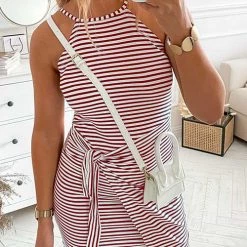 Levency New In Striped Wrap Tie Asymmetric Halter Midi Dress 14 Levency New In Striped Wrap Tie Asymmetric Halter Midi Dress