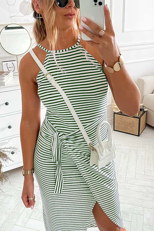 Levency New In Striped Wrap Tie Asymmetric Halter Midi Dress 2 Levency New In Striped Wrap Tie Asymmetric Halter Midi Dress