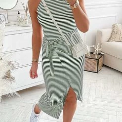 Levency New In Striped Wrap Tie Asymmetric Halter Midi Dress 16 Levency New In Striped Wrap Tie Asymmetric Halter Midi Dress