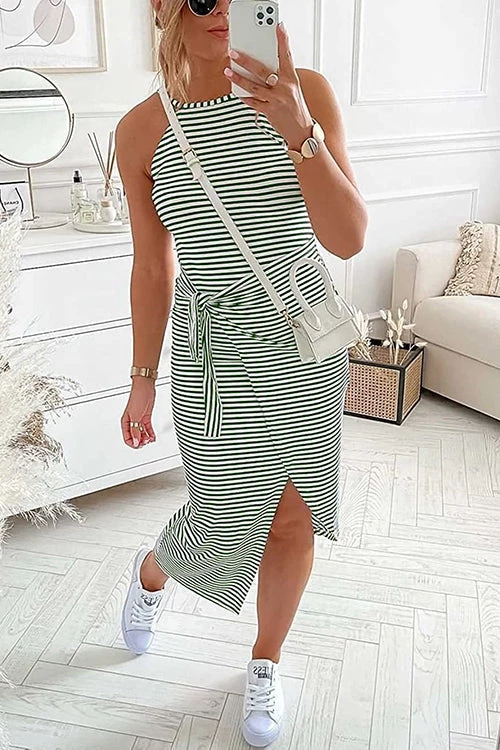 Levency New In Striped Wrap Tie Asymmetric Halter Midi Dress 8 Levency New In Striped Wrap Tie Asymmetric Halter Midi Dress