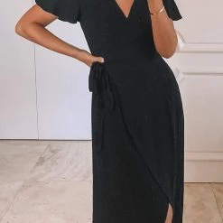 Levency Solid V Neck Tulip Wrap Dress New In 18 Levency Solid V Neck Tulip Wrap Dress New In