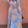 Levency Floral Belted Long Sleeve Maxi Dress