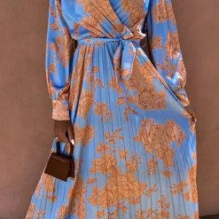 Levency Floral Belted Long Sleeve Maxi Dress