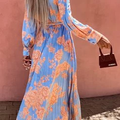 Levency Floral Belted Long Sleeve Maxi Dress