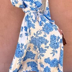 Levency Floral Belted Long Sleeve Maxi Dress