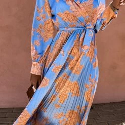 Levency Floral Belted Long Sleeve Maxi Dress