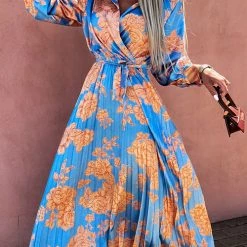 Levency Floral Belted Long Sleeve Maxi Dress