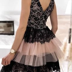 Levency Lace Mesh V Neck Tank Cake Dress 26 Levency Lace Mesh V Neck Tank Cake Dress