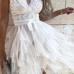 Levency Lace Mesh V Neck Tank Cake Dress 29 Levency Lace Mesh V Neck Tank Cake Dress