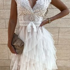 Levency Lace Mesh V Neck Tank Cake Dress 25 Levency Lace Mesh V Neck Tank Cake Dress