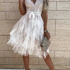 Levency Lace Mesh V Neck Tank Cake Dress 37 Levency Lace Mesh V Neck Tank Cake Dress