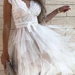 Levency Lace Mesh V Neck Tank Cake Dress 39 Levency Lace Mesh V Neck Tank Cake Dress