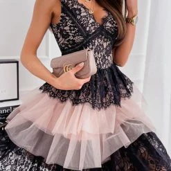 Levency Lace Mesh V Neck Tank Cake Dress 33 Levency Lace Mesh V Neck Tank Cake Dress