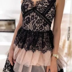 Levency Lace Mesh V Neck Tank Cake Dress 24 Levency Lace Mesh V Neck Tank Cake Dress