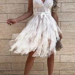 Levency Lace Mesh V Neck Tank Cake Dress 23 Levency Lace Mesh V Neck Tank Cake Dress