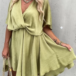 Levency Flowly V Neck Bat Mini Dress