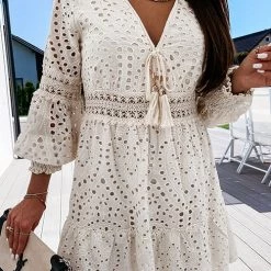 Levency New In Lace Hollow V Neck Mini Dress