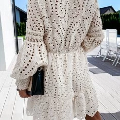 Levency New In Lace Hollow V Neck Mini Dress