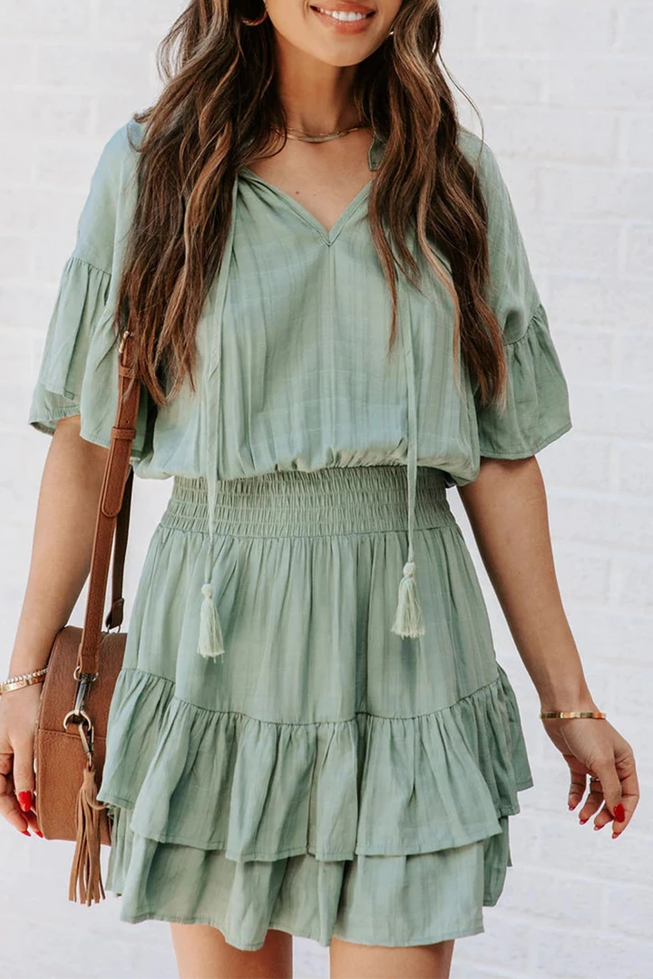 Levency Flounce V Neck Cake Skirt Dress 1 Levency Flounce V Neck Cake Skirt Dress